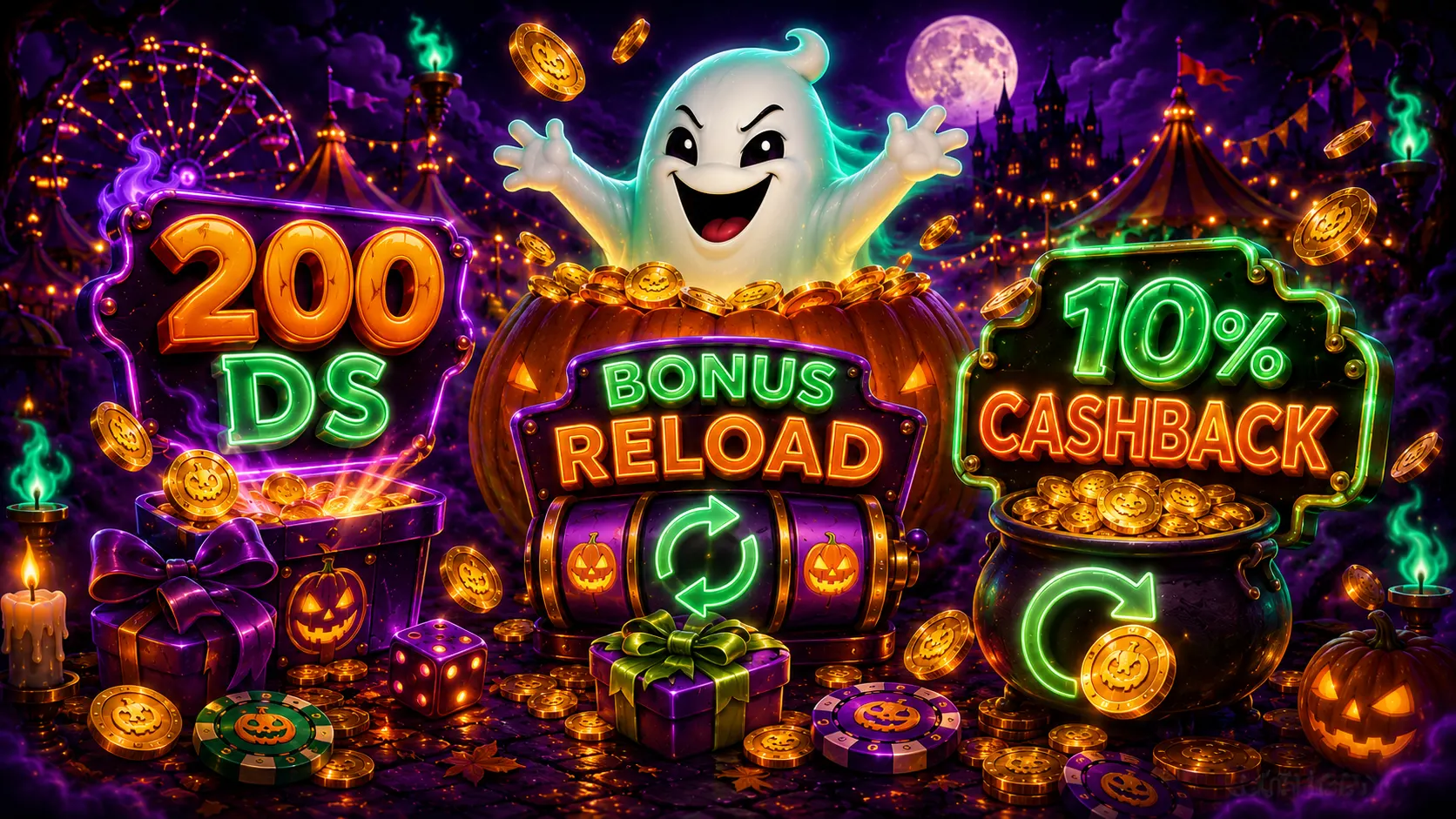 Promocje Spookino: 200 darmowych spinów, bonus reload i 10% cashbacku